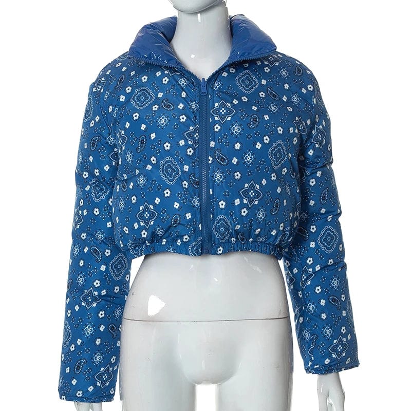 S / M22TP520 Blue Bomblook M22TP520 Reversible Cotton Jacket Printed Coat 2024 Winter Clothes For Women