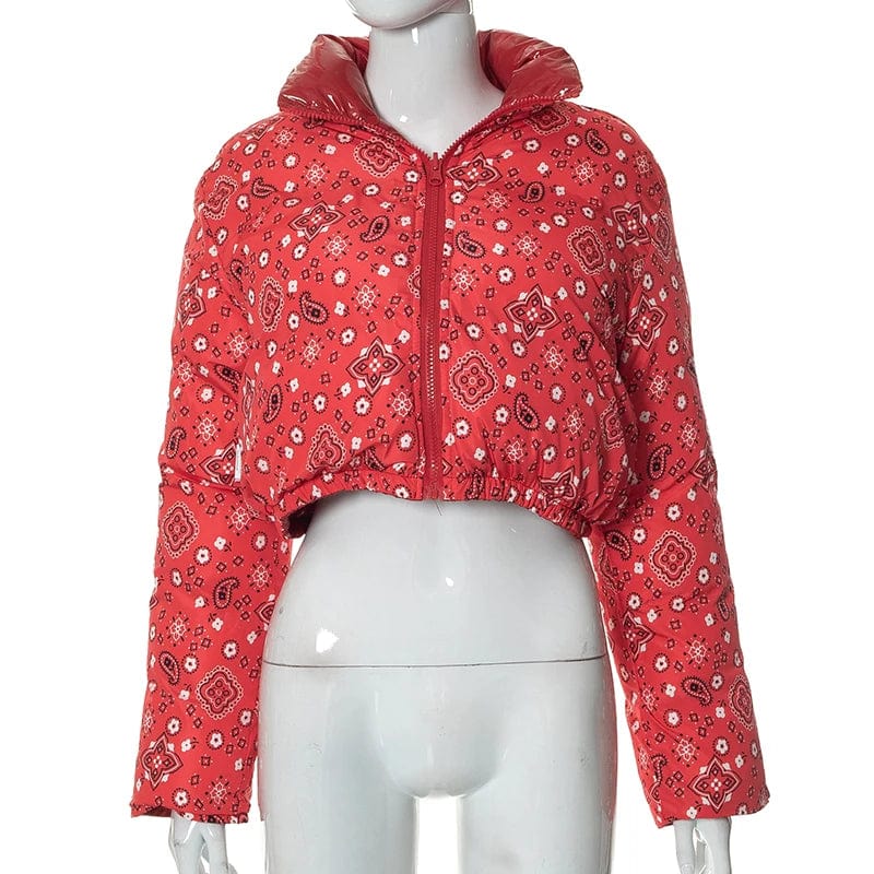 S / M22TP520 Red Bomblook M22TP520 Reversible Cotton Jacket Printed Coat 2024 Winter Clothes For Women