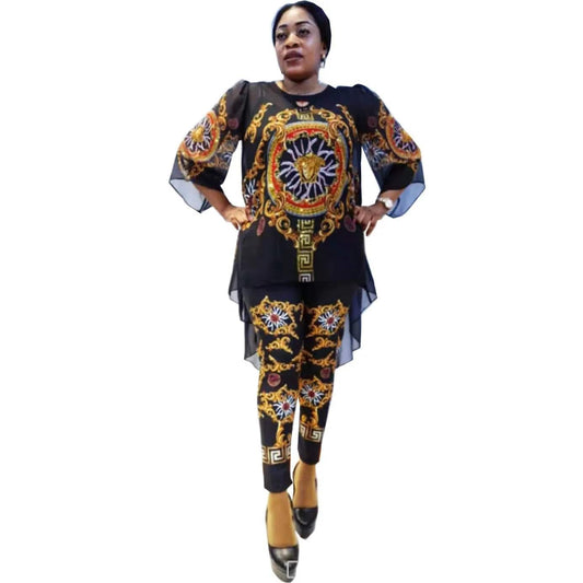 South african print two piece pants set attire trouser outfit ladies