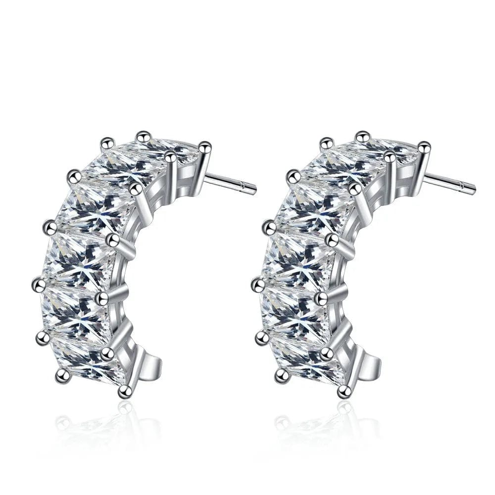 White gold color Fascinating C Shape Ear Stud Full Row Of Prong Setting Crystal Zircon Stud Earrings For Women Statement Jewelry Gift