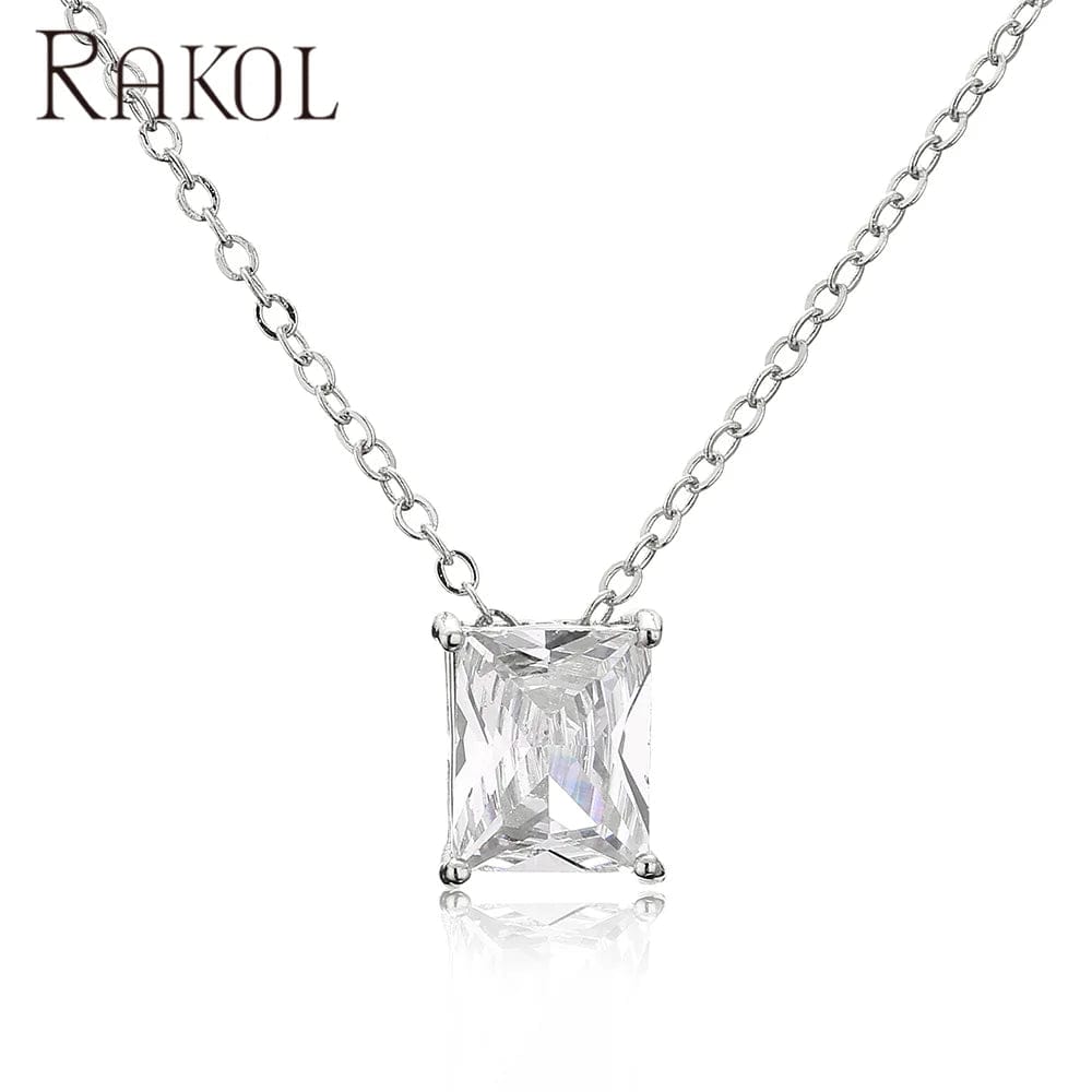 White RAKOL NP5090 New Designer Fashion Jewelry Necklaces Women 18 K Gold Plated Chain Personalized Necklaces Square Crystal Necklaces