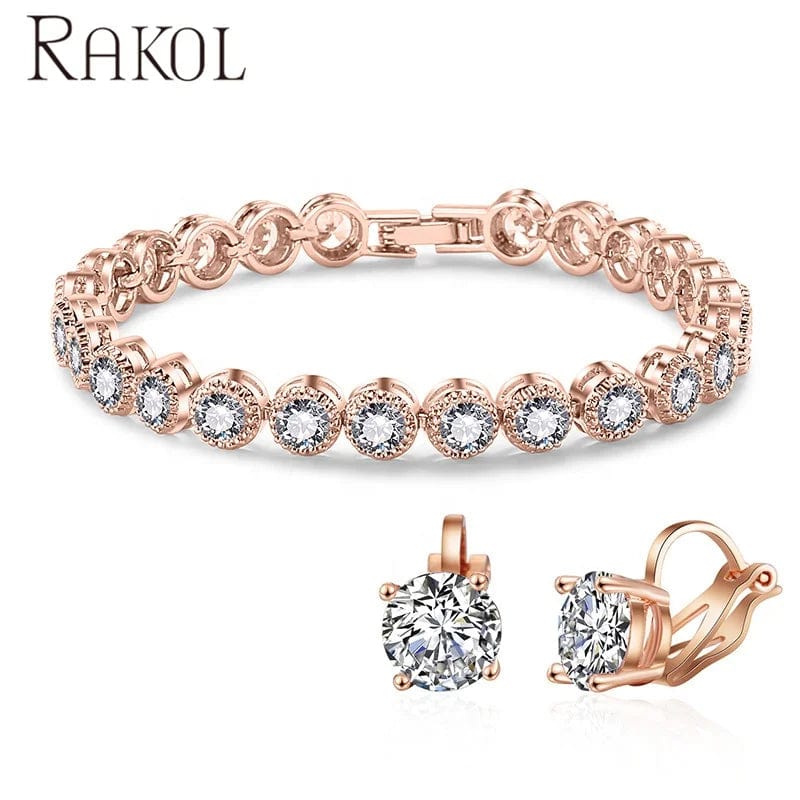 White RAKOL SP3131 Women fine Crystal Bead Bracelet Diamond Earrings Jewelry Set cubic zircon tennis bracelet earrings jewelry set