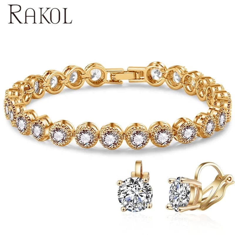 White RAKOL SP3131 Women fine Crystal Bead Bracelet Diamond Earrings Jewelry Set cubic zircon tennis bracelet earrings jewelry set