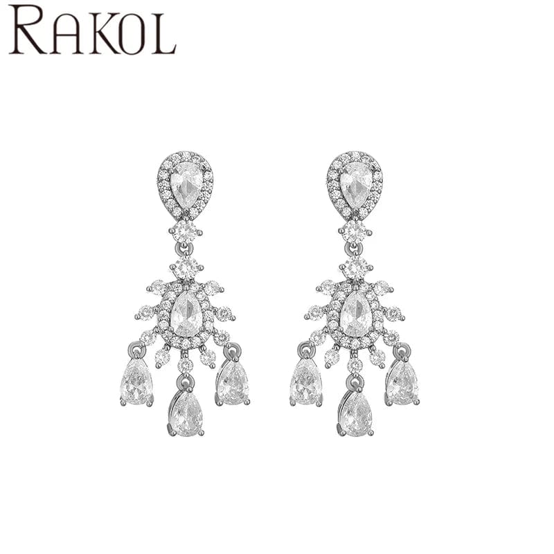 White / White RAKOL EP5426 baroque exquisite fashion design shining water drop crystal bridal dangle  earrings for wedding