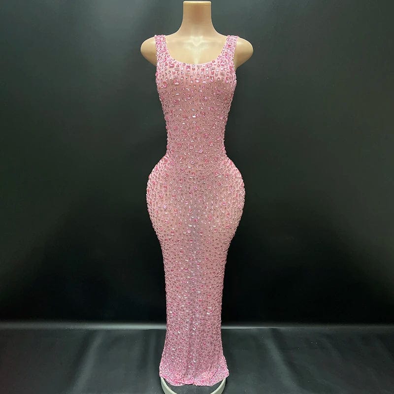 XL / Pink Novance Y2507-TC Women's Clothing Wholesale Diamond Crystal Prom Dresses 2024 Elegant Dress With Rhinestone For Birthday Party