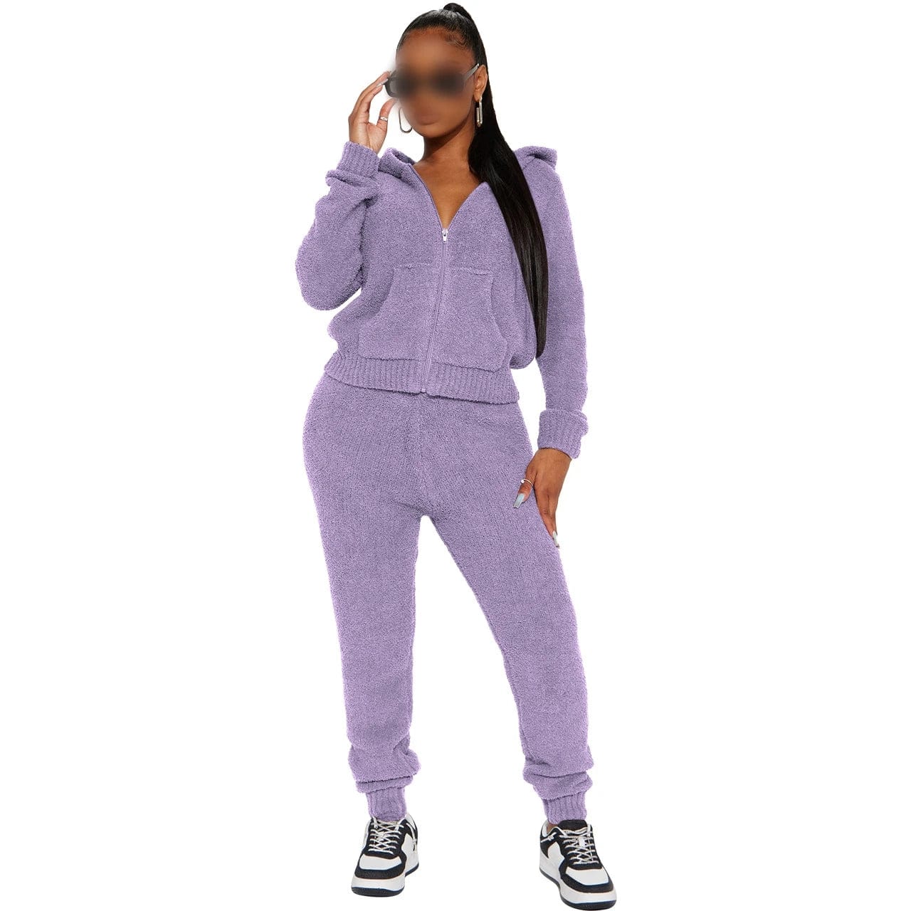 XL / Purple Fall 2024 Women Clothes Hoodie Lounge Wear Long Sleeve Boutique Plush Two Piece Set