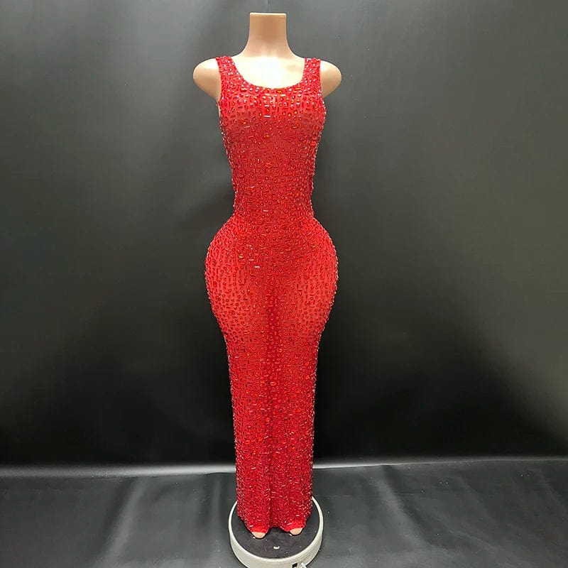 XL / Red Novance Y2507-TC Women's Clothing Wholesale Diamond Crystal Prom Dresses 2024 Elegant Dress With Rhinestone For Birthday Party