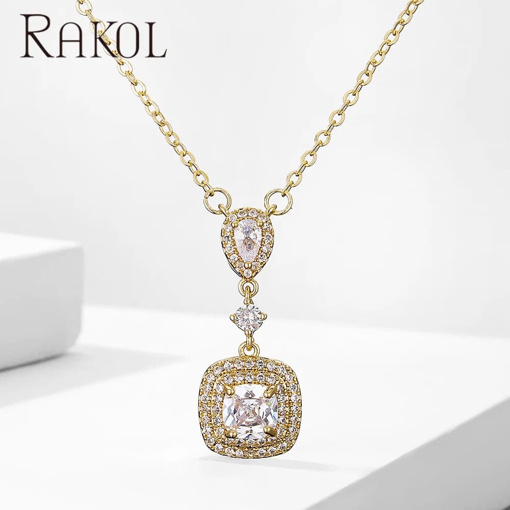 Yellow white RAKOL NP2245 2022 New women's Minimalist necklace  jewelry heart pendant necklace for women crystal necklace pendant