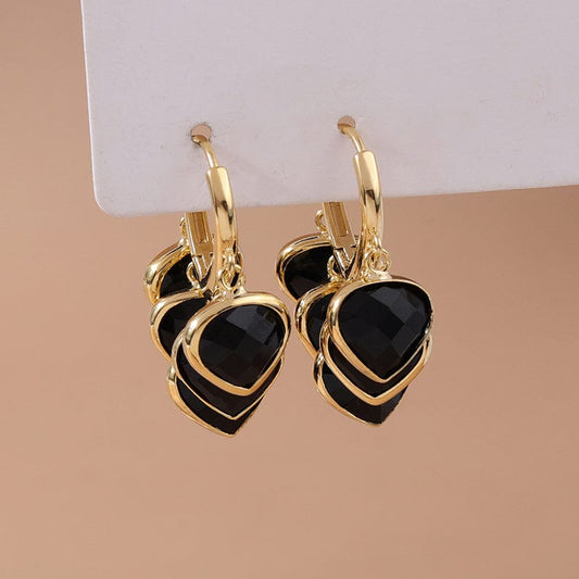 1.6*2.9CM / black Obei Jewelry New Arrival Heart Shape Drop Earrings Gold Plated Women Black Beads Drop Huggie Earrings For Party Evening Girls