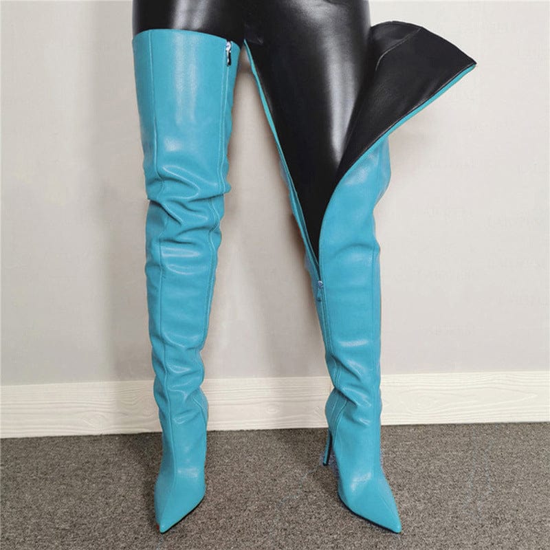 10-10.5 / boots 5 XZ294 Plus Size Over Knee Boots Ladies Fashion High Heel Thigh High Leather Boots