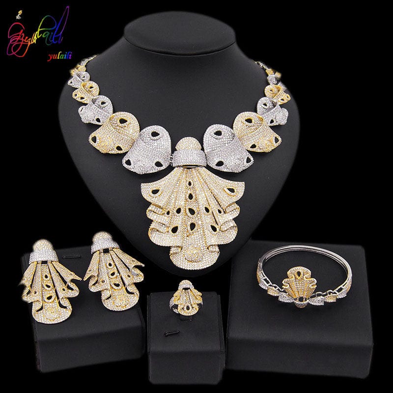 10 / Gold High quality Fashion Jewelry Set Gorgeous Zirconia Jewelry Set Wedding Anniversary Costume Jewellery for Women #5