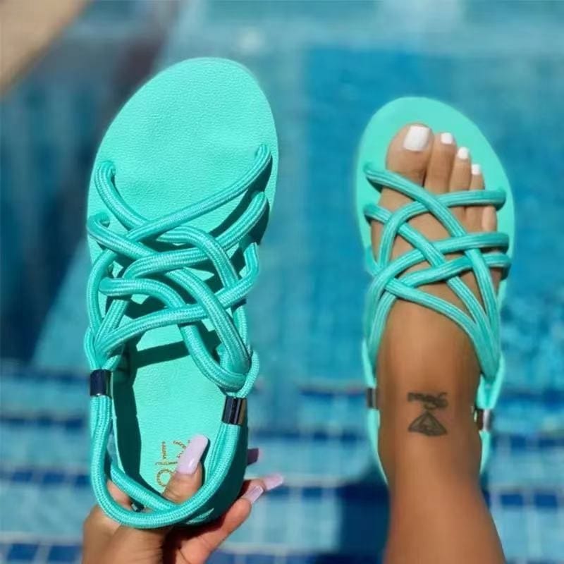 10 / Green Sandal Wholesale Luxury Beach Women Slides Rope Sandals Summer Flat Slipper Shoes