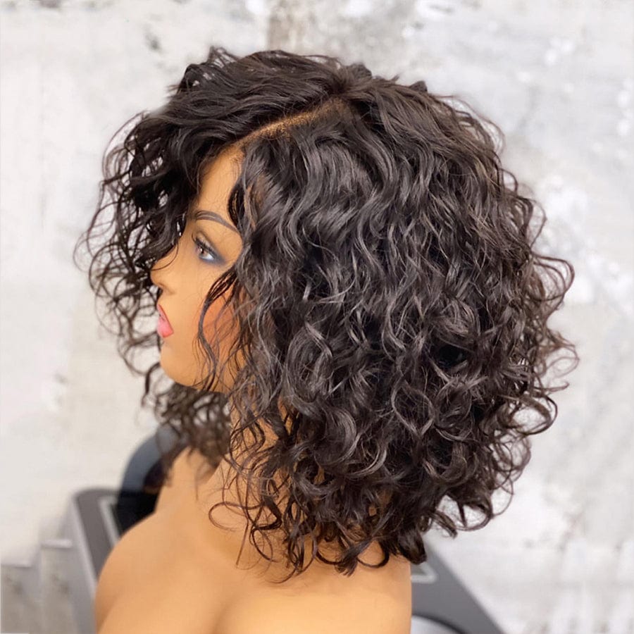 10 Inches / 13x4 transparent lace front wig Wholesale Brazilian Short Curly Human Hair Wig Glueless Cuticle Aligned Virgin Short Bob Human Hair Lace Front Wigs