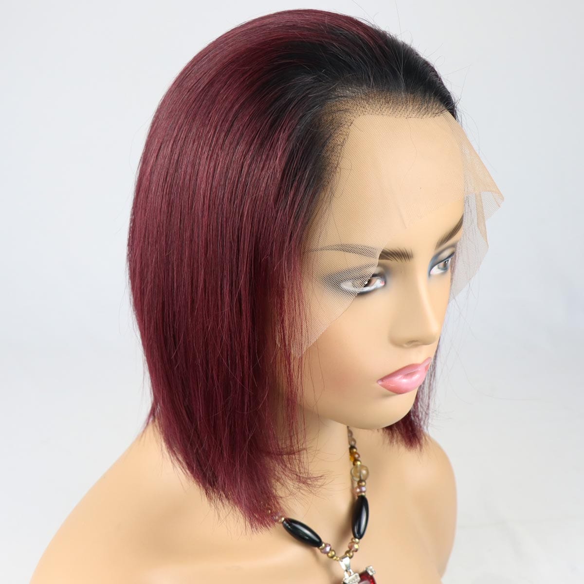 10 Inches / 1b burgundy bob wig 130% Density 1B 613 Burgundy Black Root Ombre Blonde 13x6 Short Bob Cut Lace Wigs Pre Plucked For Women