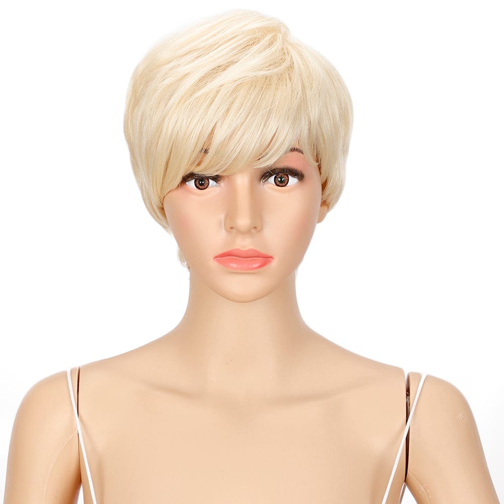 10 Inches / 613 blond pixied cut wig sleek wholesale hot selling heat resistant made machine blond pixie bob wig synthetic hair wig for women