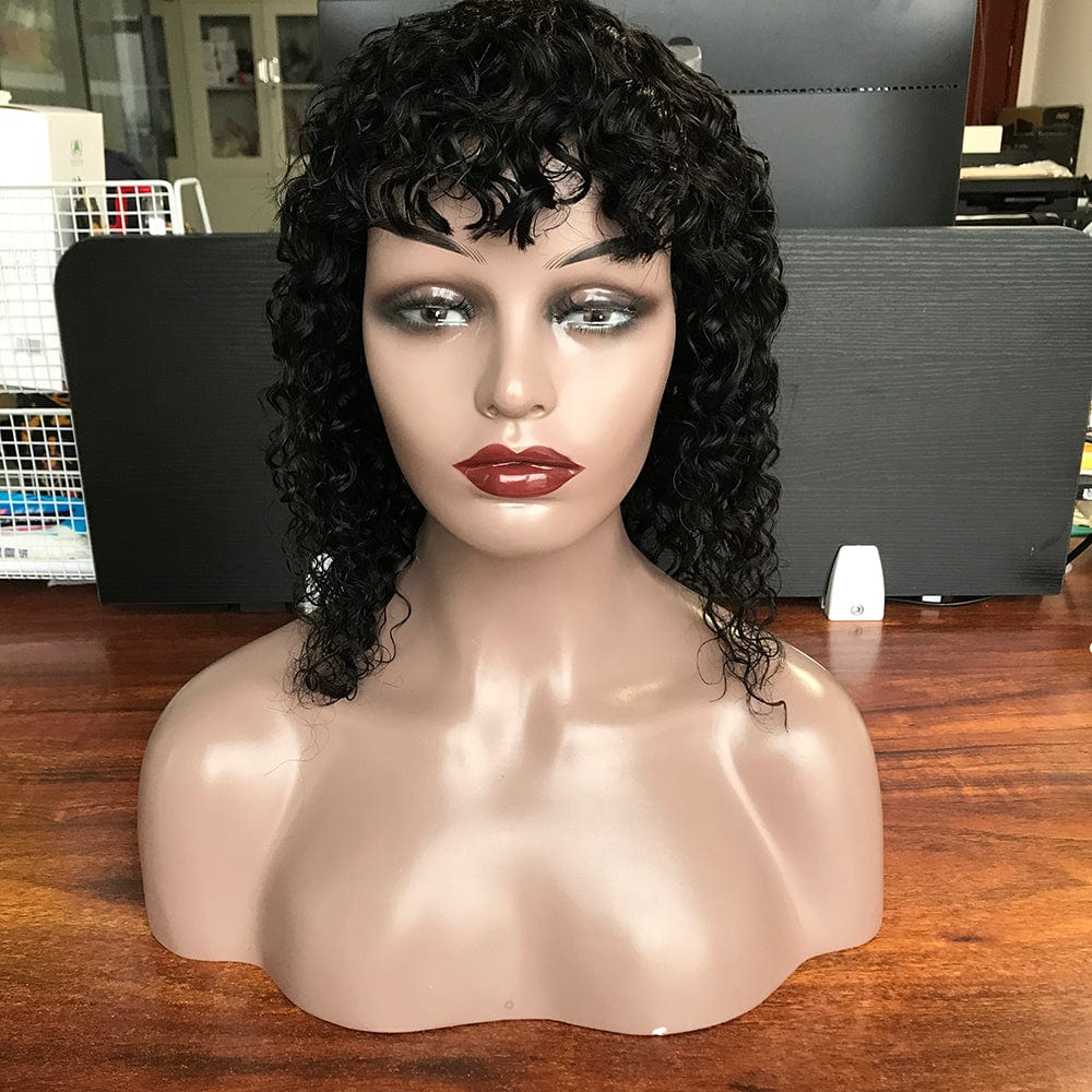 10 Inches / Black cheap price short curly 100% virgin brazilian hair, curly bob wigs with bangs human hair