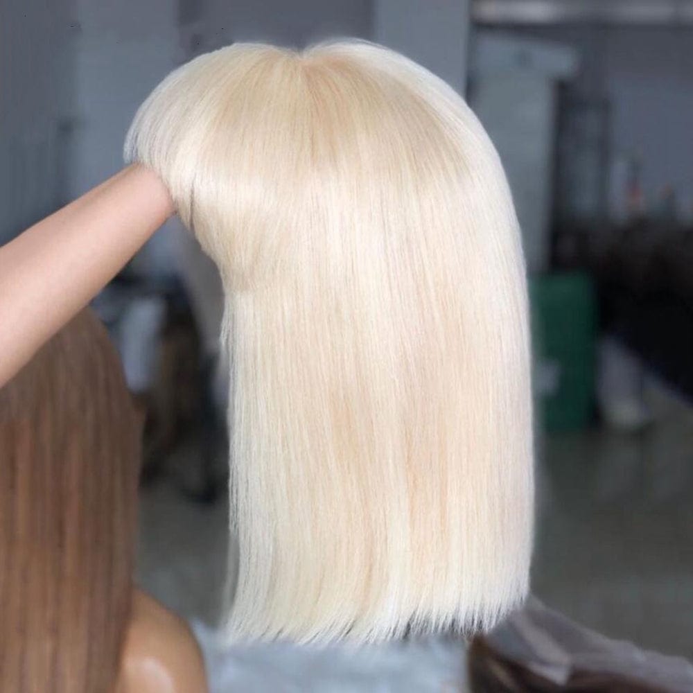 10 Inches / Blue Wholesale Price 613 Blonde Bob Wig With Full Bangs 100% Virgin Human Hair Straight Short Bob Wig Non Lace Wigs For Black Women