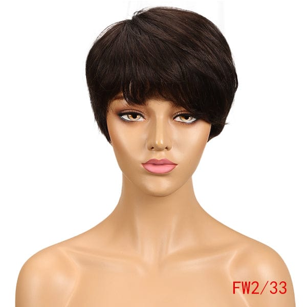 10 Inches / FW2/33 Cheap Short Straight Wig With Bang Pixie Cut Brazilian Full Machine made Natural black Red Brown Human Hair Wigs For black women