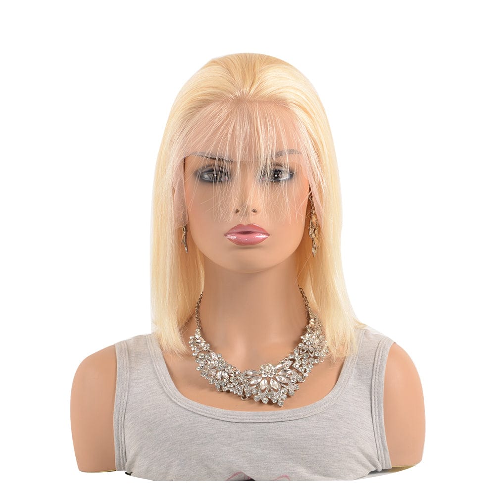 10 Inches / Gold New 13*6 Brazilian Blonde Short Bob Wig Straight Human Hair Lace Front Wig For Women