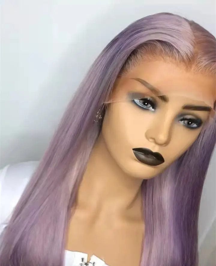 10 Inches / Light Purple Bleached Knots Long Straight Transparent HD Lace Wig