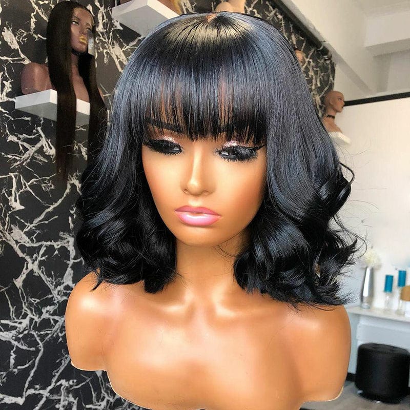 10 Inches / No Lace Wig Lovely Deep Loose Wave Short Bob Wig Pre Plucked Brazilian Cuticle Aligned Human Hair 4*4 13*4 Lace Frontal Closure Wigs