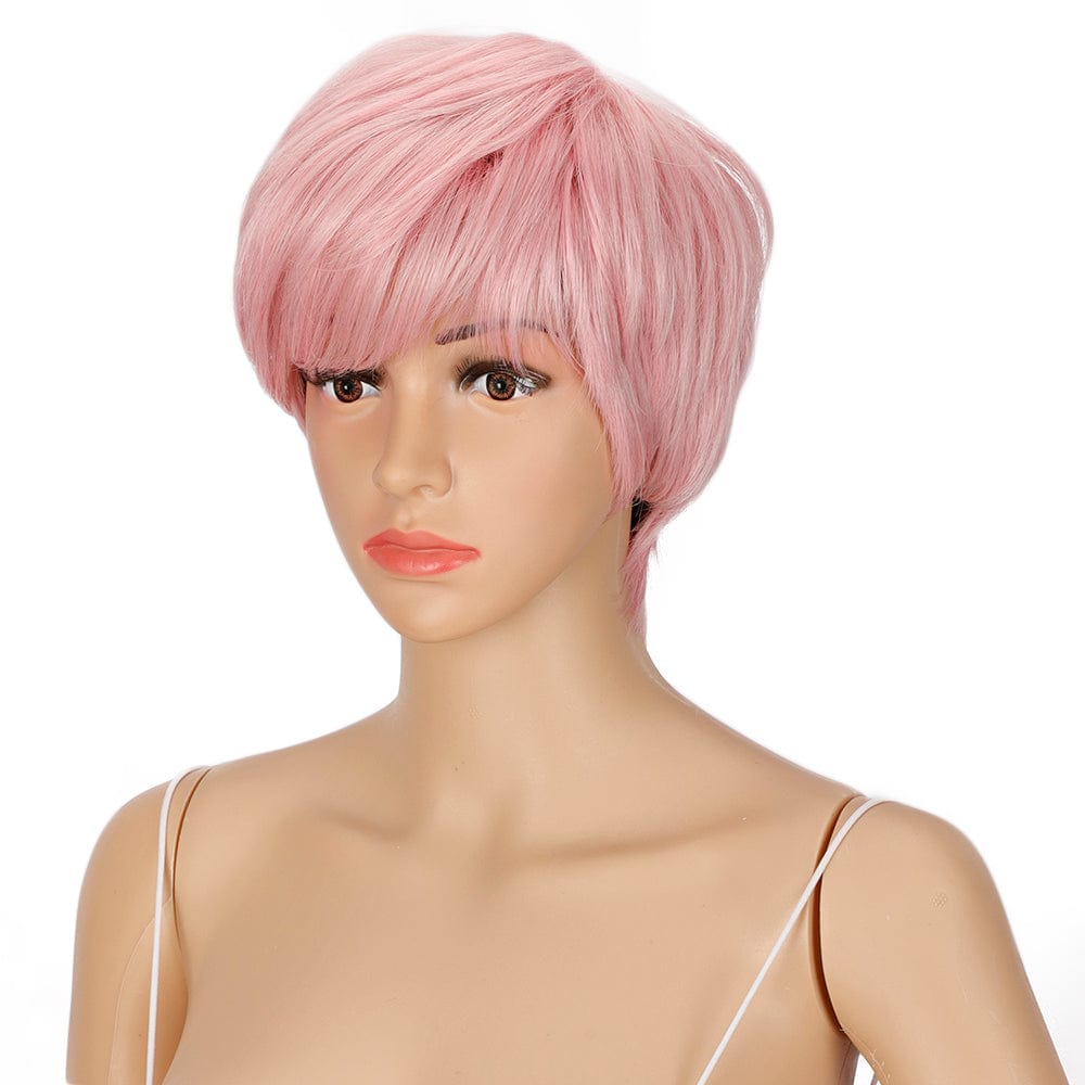 10 Inches / PINK15 blond pixied cut wig sleek wholesale hot selling heat resistant made machine blond pixie bob wig synthetic hair wig for women