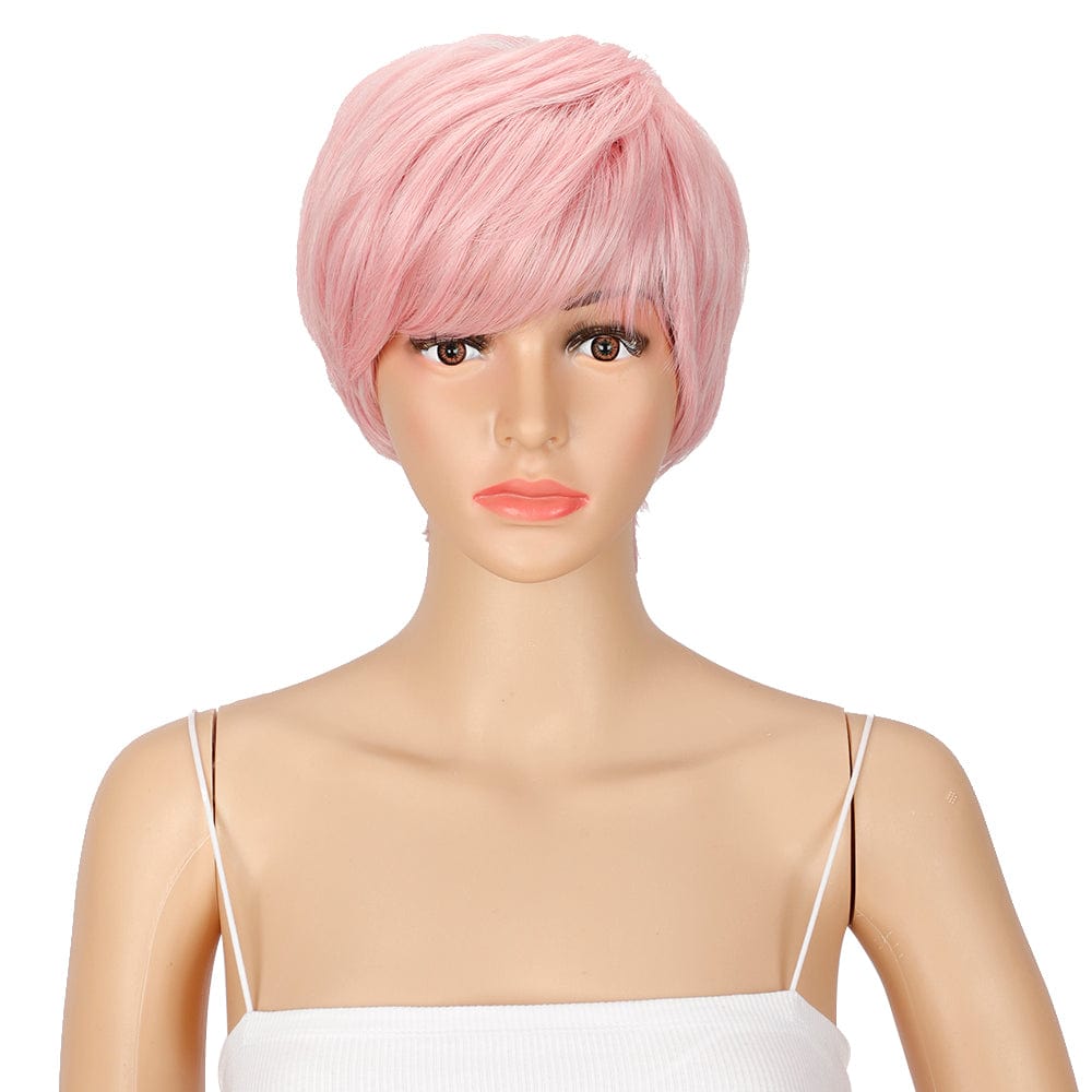 10 Inches / Pink15 Sleek short pixie cut women weave non lace finger highlight ombre 613 bob synthetic hair wig