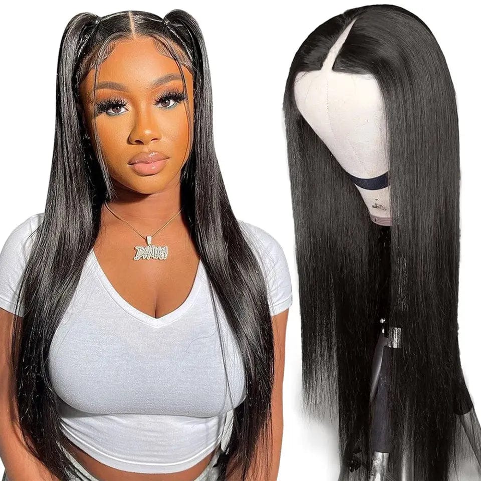 10 Inches / silky straight Wholesale Silky Straight 12A Grade Indian Virgin Hair V-part Lace Wigs for Black Women