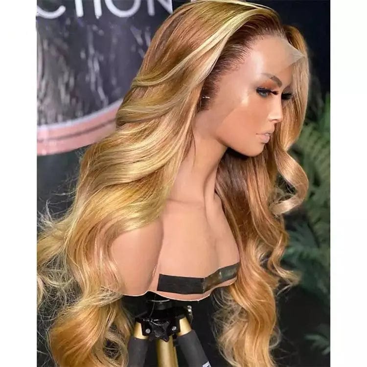 10 Inches / # style1 Cuticle Aligned Blonde Brown Highlight Wig Long Inches