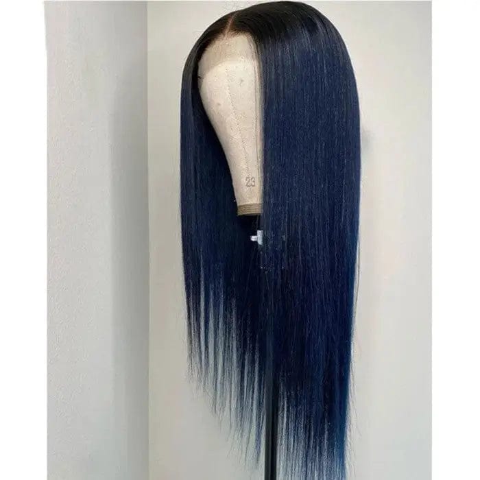 10 Inches / # style1 Virgin Human Hair Dark Blue Bone Straight Wig Cuticle Aligned Unprocessed Brazilian Hair Lace Front Wigs