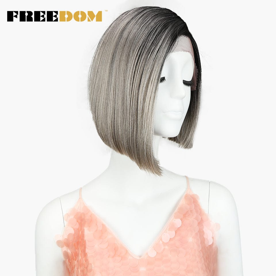 10 Inches / TT1B56 sleek short bob wig wholesale high temperature cheap heat resistant lace bob straight  frontal synthetic hair wig for women