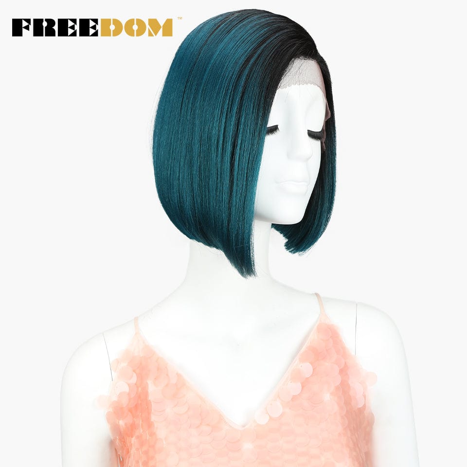 10 Inches / TT1BDTEAL sleek short bob wig wholesale high temperature cheap heat resistant lace bob straight  frontal synthetic hair wig for women