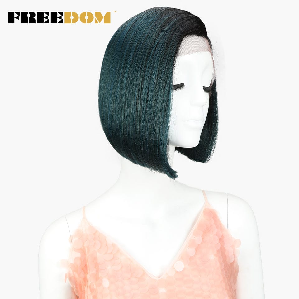 10 Inches / TT1BGREEN8 sleek short bob wig wholesale high temperature cheap heat resistant lace bob straight  frontal synthetic hair wig for women