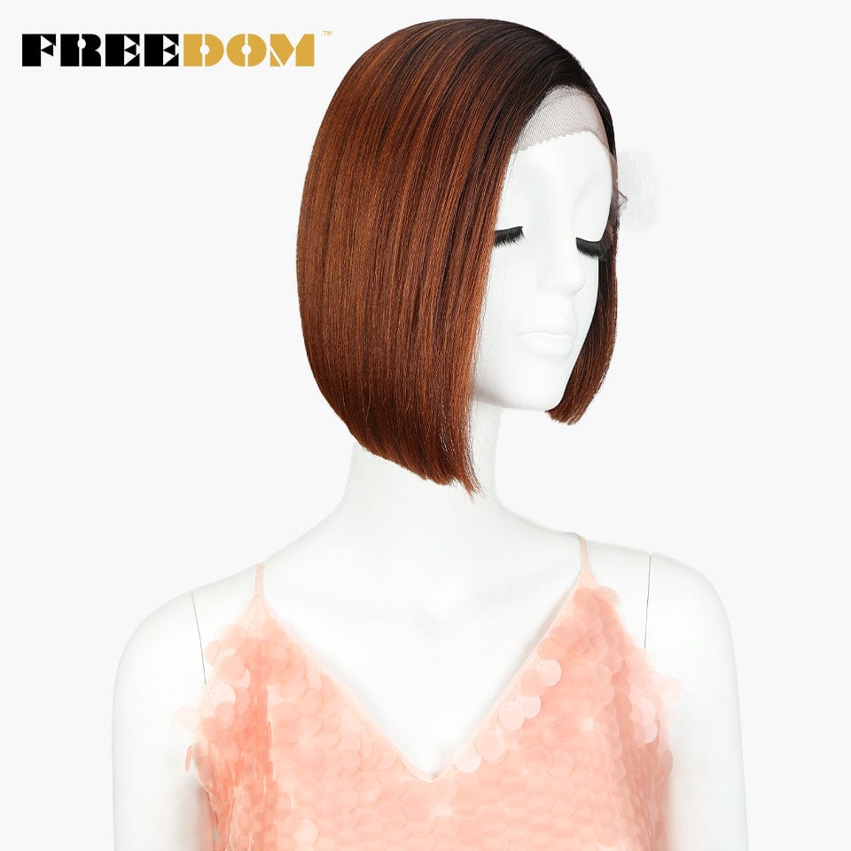 10 Inches / TT4130E sleek short bob wig wholesale high temperature cheap heat resistant lace bob straight  frontal synthetic hair wig for women