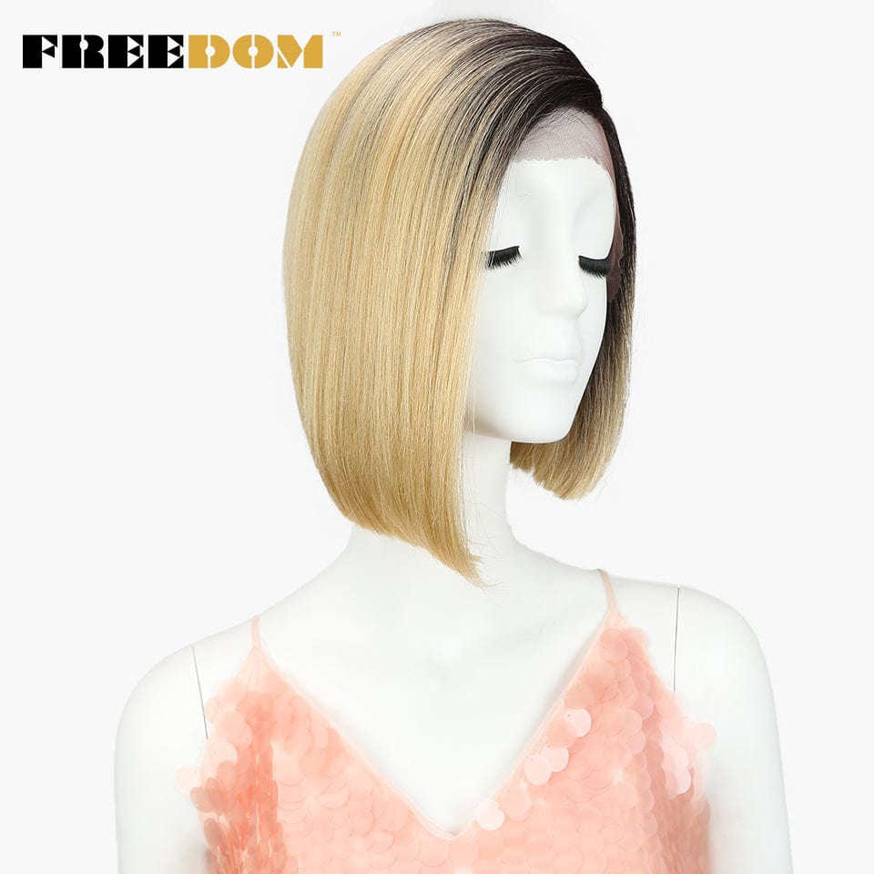 10 Inches / TT48613 sleek short bob wig wholesale high temperature cheap heat resistant lace bob straight  frontal synthetic hair wig for women