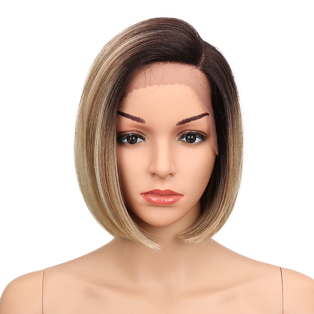 10 Inches / TT6/23C sleek short bob wig wholesale high temperature cheap heat resistant lace bob straight  frontal synthetic hair wig for women