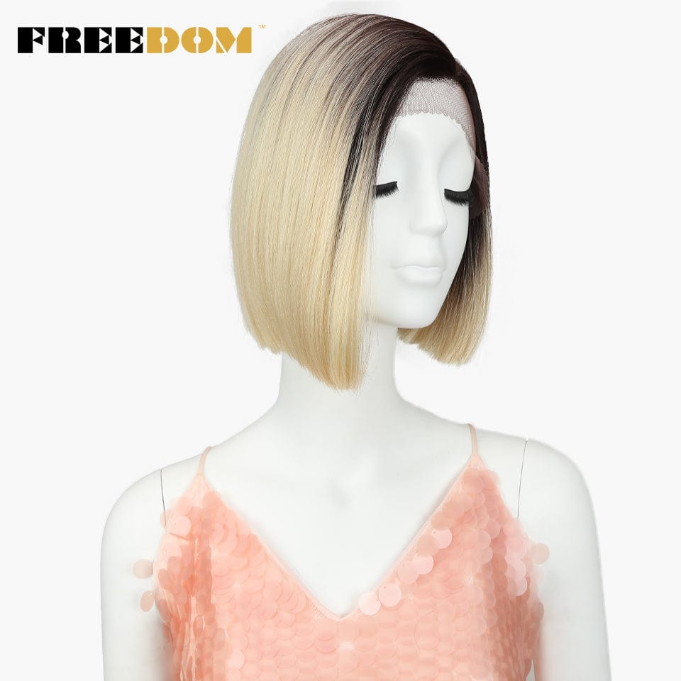 10 Inches / TT6/613 sleek short bob wig wholesale high temperature cheap heat resistant lace bob straight  frontal synthetic hair wig for women