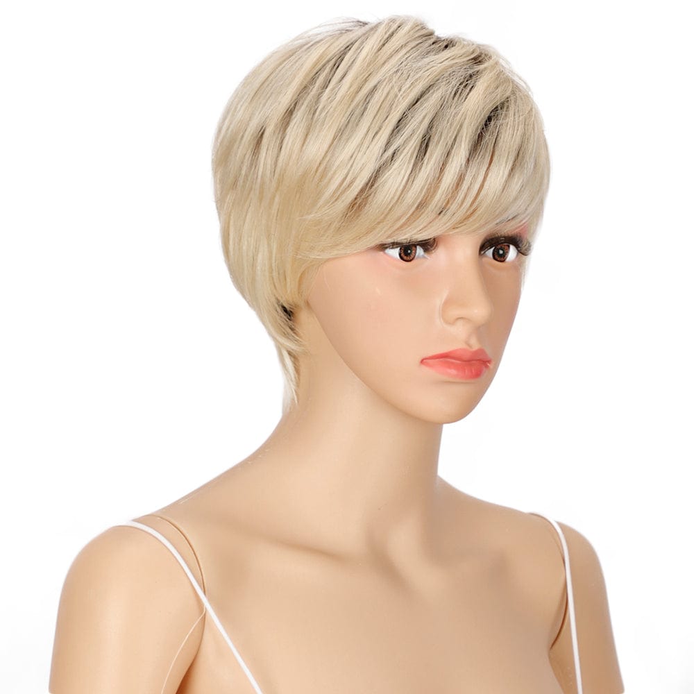 10 Inches / TT8/613 blond pixied cut wig sleek wholesale hot selling heat resistant made machine blond pixie bob wig synthetic hair wig for women