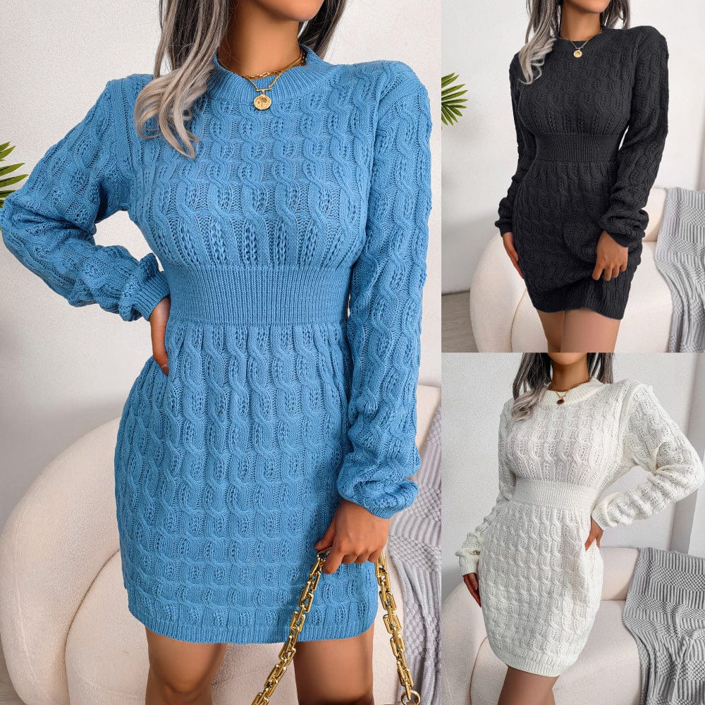 10%OFF Autumn and winter European and American casual twist waist bag hip dress bottoming sweater dress