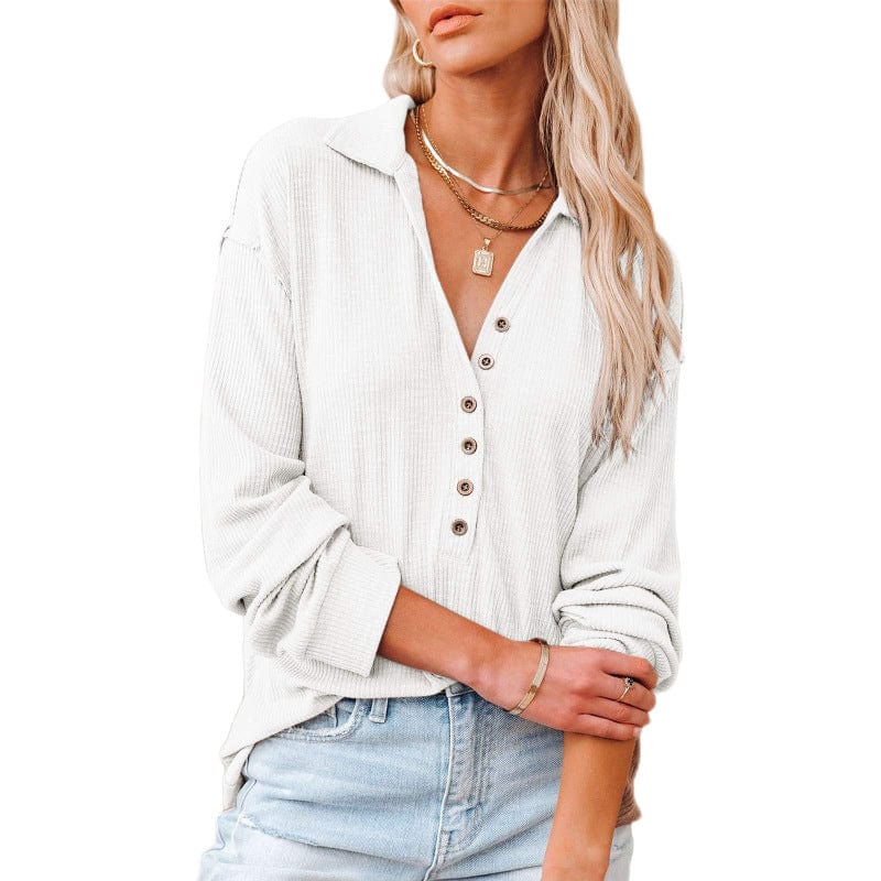 10%OFF S-2XL European and American women's clothing autumn and winter new long-sleeved lapel V-neck shirt pit strip lapel top