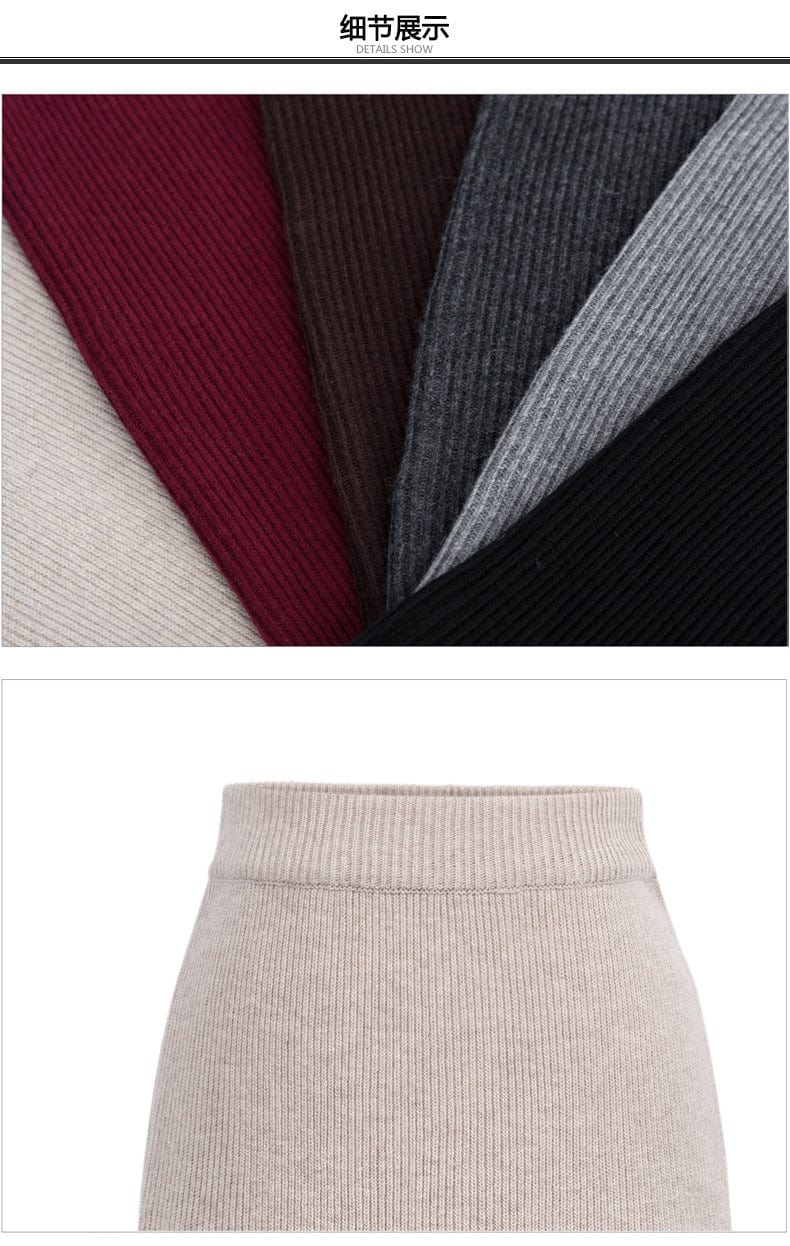 10%OFF S-6XL Spring/summer large size skirts mid-length wool knitted slit bag hip skirt one-step high waist skirt