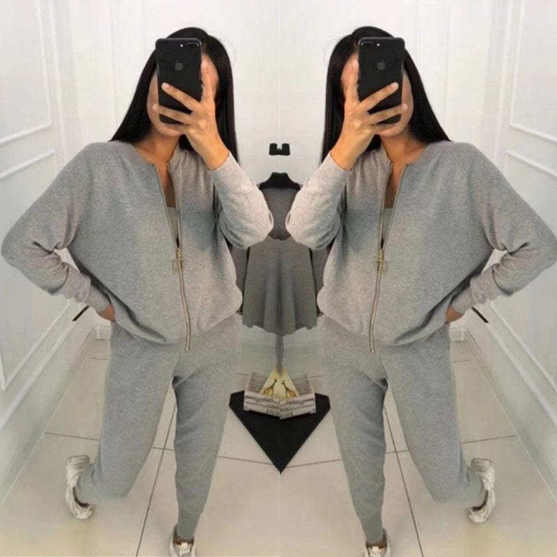 10% off Women Zipper Knitted Cardigans Sweaters + Pants Sets + Vest Woman Fashion Jumpers Trousers 3PCS Costumes Outfit