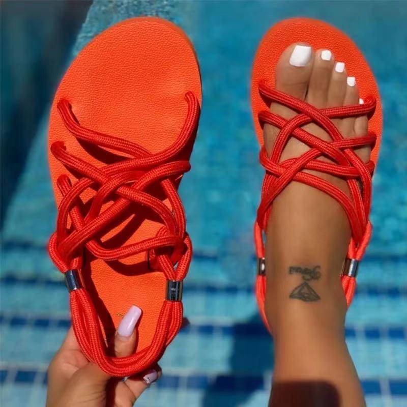 10 / Orange Sandal Wholesale Luxury Beach Women Slides Rope Sandals Summer Flat Slipper Shoes