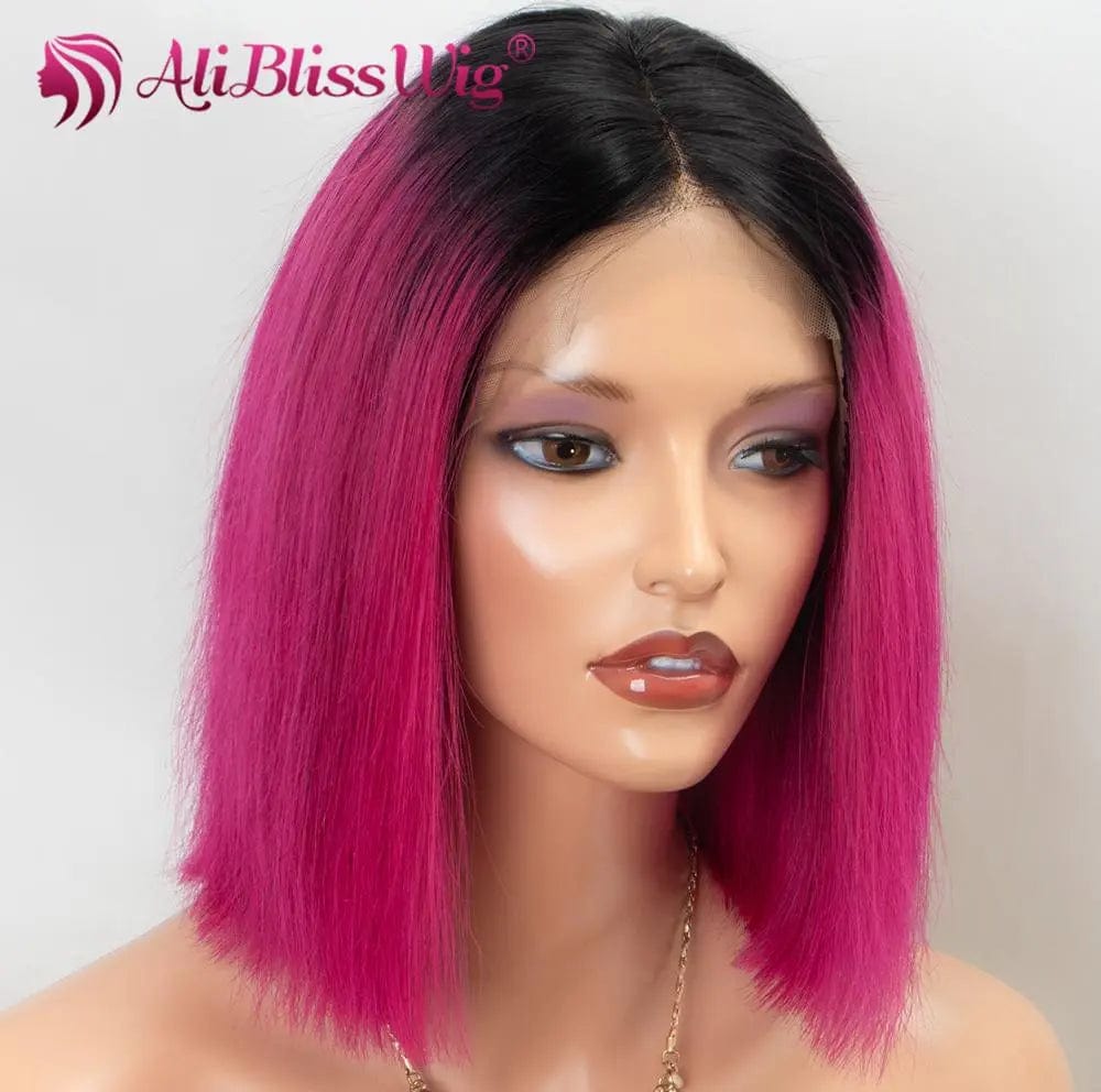 100% Human Hair Natural Hairline Wigs Ombre Pink