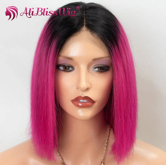 100% Human Hair Natural Hairline Wigs Ombre Pink