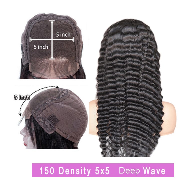 100% Virgin Human Hair Vendor Deep Wave Frontal Wig Curly Closure Frontal Wig 4x4 5x5 Lace Closure Wig