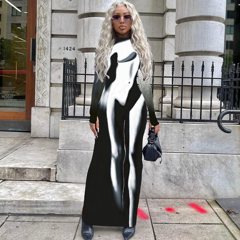 10115 O Neck Long Sleeve 3D Print Zipper Back Tube  Bodycon Women Dress 2022 Fashion Party Prom Club Elegant Wholesale Clothes