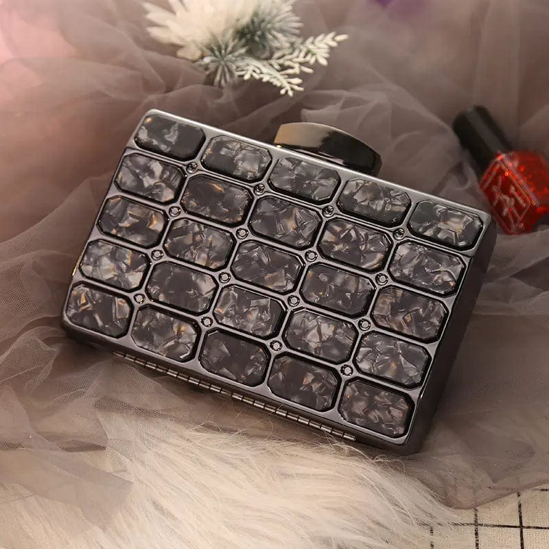 11*2.5*17cm / Light Grey New One Shoulder Dinner Bag European And American Style Metal Chain Acrylic Square Clutch Evening Bag For Women