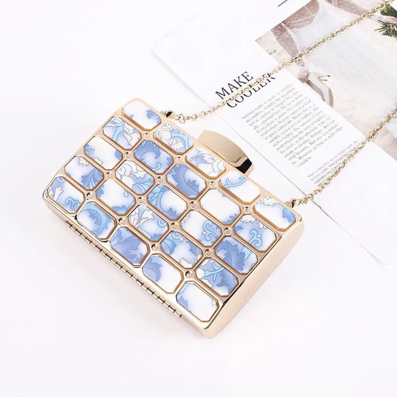 11*2.5*17cm / Sky Blue New One Shoulder Dinner Bag European And American Style Metal Chain Acrylic Square Clutch Evening Bag For Women