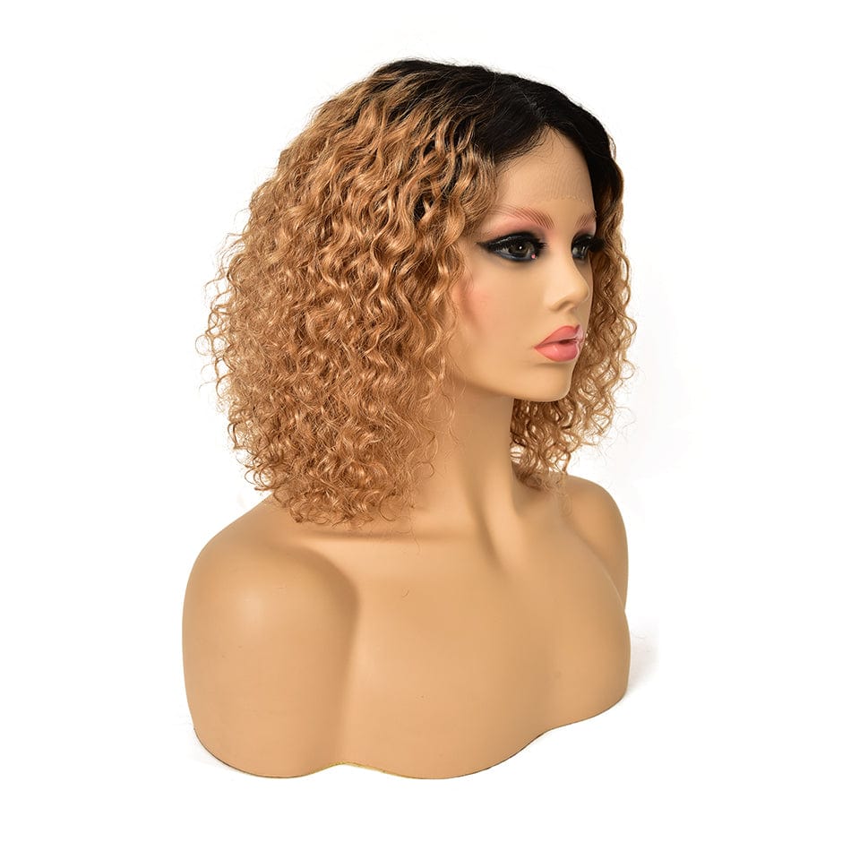 12 Inches / 9146A-T1B-27# YBRWIG Kinky Curly Human Remy Hair Short Bob Afro Kinky Curly Wig for women Jerry Curl Wig Glueless Virgin highlight pixie cut